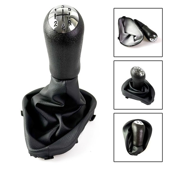 MoVehGear 5-Speed Leather Shift Knob with Dust Cover for Renault Logan II 2013-2022, Black Gear Stick Handle