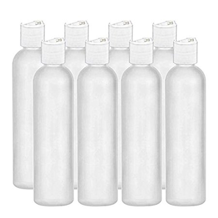 MoYo Natural Labs 4 oz Travel Bottles, Empty Travel Containers with Disc Caps, BPA Free HDPE Plastic Squeezable Toiletry/Cosmetic Bottle (Neck 20-410) (Pack of 8, HDPE Translucent White)