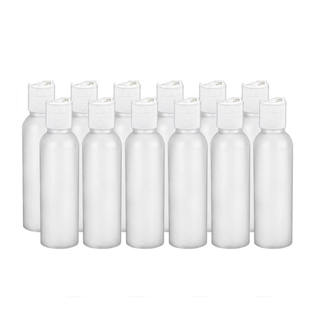 MoYo Natural Labs 4 oz Travel Bottles, Empty Travel Containers with Disc Caps, BPA Free HDPE Plastic Squeezable Toiletry/Cosmetic Bottles (Neck 24-410) (Pack of 12, HDPE Translucent White)