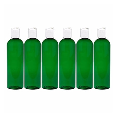 MoYo Natural Labs 4 oz Travel Bottles, Empty Travel Containers with Disc Caps, BPA Free PET Plastic Squeezable Toiletry/Cosmetic Bottle (Neck 20-410) (Pack of 6, Green)