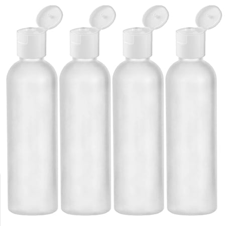 MoYo Natural Labs 4 oz Travel Bottles, Empty Travel Containers with Flip Caps, BPA Free HDPE Plastic Squeezable Toiletry/Cosmetic Bottles (Neck 24-410) (Pack of 4, Translucent White)
