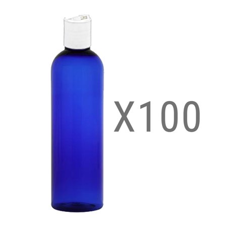 MoYo Natural Labs 4 oz Travel Bottles, Empty Travel Containers with Disc Caps, BPA Free PET Plastic Squeezable Toiletry/Cosmetic Bottles (Neck 24-410) (Pack of 100, Blue)