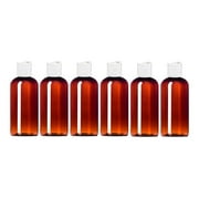 MoYo Natural Labs 8 oz Boston Travel Bottles, Empty Travel Containers with Disc Caps, BPA Free Pet Plastic Refillable Toiletry/Cosmetic Bottle (Pack of 6, Amber)