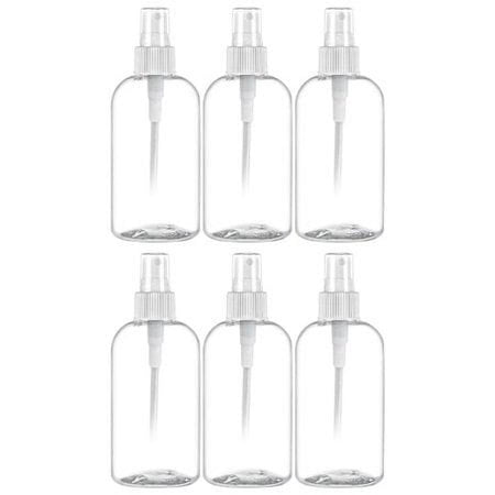 MoYo Natural Labs 8 oz Spray Bottles Boston Round, Fine Mist Empty Travel Containers, BPA Free PET Plastic for Essential Oils and Liquids/Cosmetics (Pack of 6, Clear)