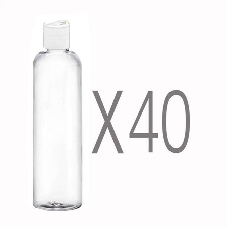 MoYo Natural Labs 8 oz Travel Bottles, Empty Travel Containers with Disc Caps, BPA Free PET Plastic Squeezable Toiletry/Cosmetic Bottles (Pack of 40, Clear)