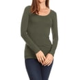 thumbnail image 1 of Moa Collection Women Basic Stretch Pull On Casual Long Sleeve Scoop Neck Fitted Solid T-Shirt Top Olive L, 1 of 5