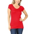 thumbnail image 1 of Moa Collection Women Casual Solid V-Neck Short Sleeve Basic T-Shirt Top, 1 of 4
