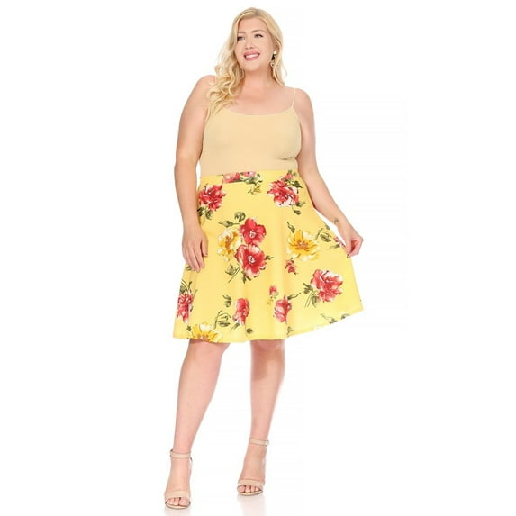 Moa Collection Women's Basic A-Line Knee Length Elastic High Waist Plus Size Midi Bottom Skirt