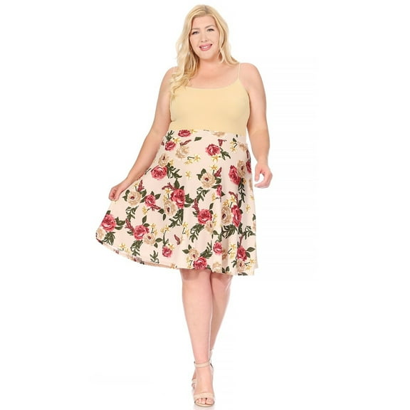 Moa Collection Women's Basic A-Line Knee Length Elastic High Waist Plus Size Midi Bottom Skirt