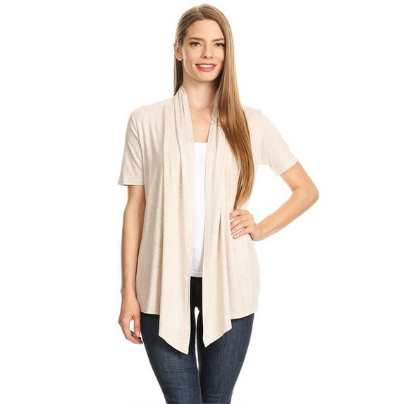 Women's Basic Casual Solid Short Sleeve Open Front Cardigan (S-3X)