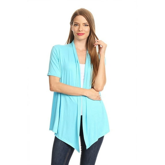 Women's Basic Casual Solid Short Sleeve Open Front Cardigan (S-3X)