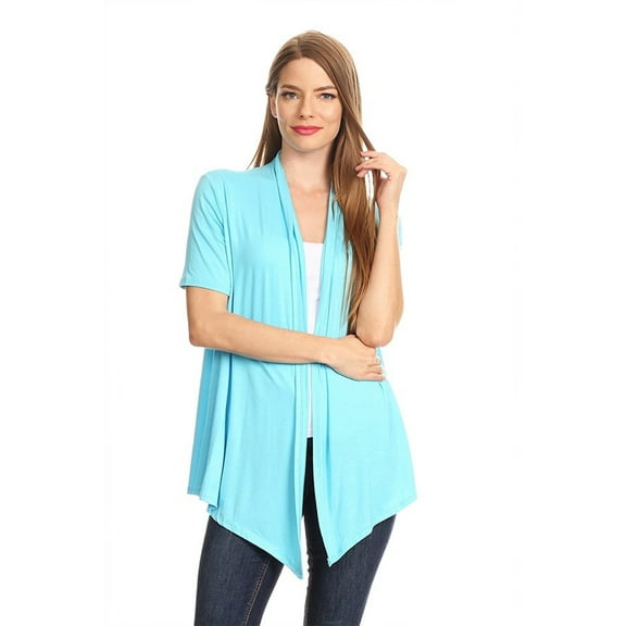 Women's Basic Casual Solid Short Sleeve Open Front Cardigan (S-3X)