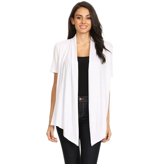 Women's Basic Casual Solid Short Sleeve Open Front Cardigan (S-3X)