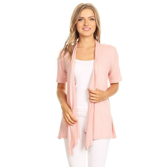 Women's  Basic Casual Solid Short Sleeve Open Front Cardigan (S-3X)