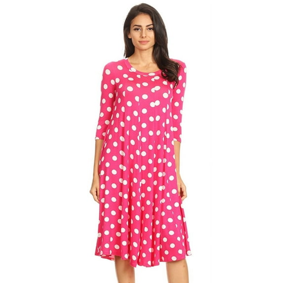 Moa Collection Women's Basic Round Neck 3/4 Sleeves A-line Casual Maxi Dress