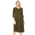 thumbnail image 1 of Moa Collection Women's Basic Round Neck 3/4 Sleeves A-line Casual Maxi Dress, 1 of 4