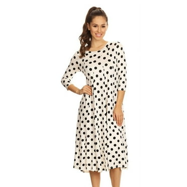 Moa Collection Women's Basic Round Neck 3/4 Sleeves A-line Casual Maxi Dress