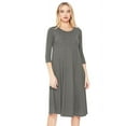 thumbnail image 1 of Moa Collection Women's Basic Round Neck 3/4 Sleeves A-line Casual Maxi Dress, 1 of 5