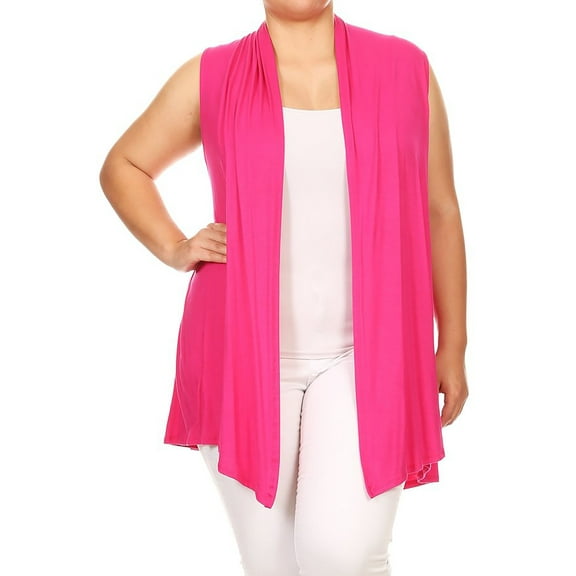 Moa Collection Women's Casual Basic Plus Size Loose Fit Long Body Draped Open Front Solid Cardigan Vest Made in USA