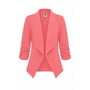 Women's Casual Fitted Blazer Draped Open Front with Ruched 3/4 Sleeves (S-3XL)