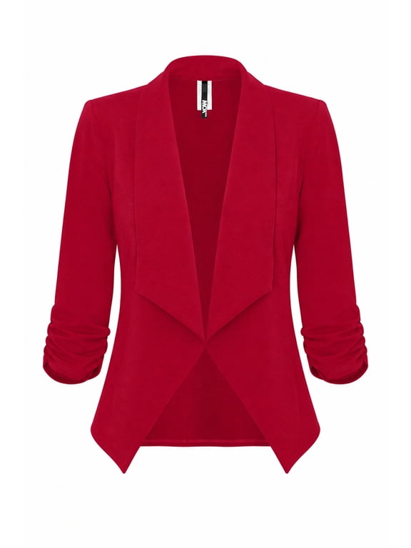 Women's Casual Fitted Blazer Draped Open Front with Ruched 3/4 Sleeves (S-3XL)