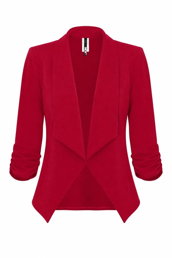 Women's Casual Fitted Blazer Draped Open Front with Ruched 3/4 Sleeves (S-3XL)