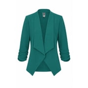 Women's Casual Fitted Blazer Draped Open Front with Ruched 3/4 Sleeves (S-3XL)