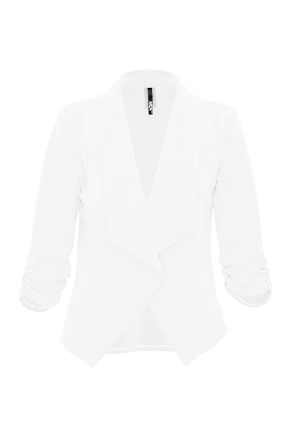 Women's Casual Fitted Blazer Draped Open Front with Ruched 3/4 Sleeves (S-3XL)