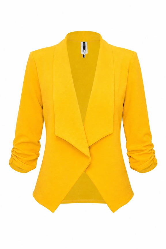Women's Casual Fitted Blazer Draped Open Front with Ruched 3/4 Sleeves (S-3XL)