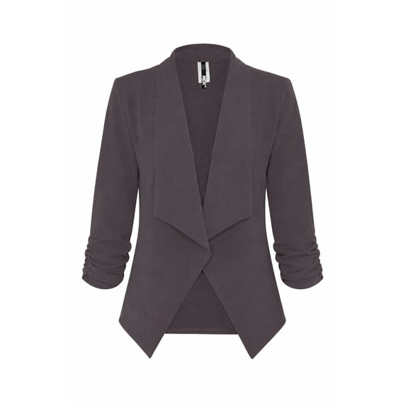 Women's Casual Fitted Blazer Draped Open Front with Ruched 3/4 Sleeves (S-3XL)