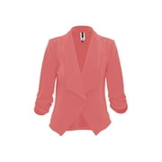 Women's Casual Fitted Blazer Draped Open Front with Ruched 3/4 Sleeves (S-3XL)