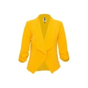 Women's Casual Fitted Blazer Draped Open Front with Ruched 3/4 Sleeves (S-3XL)