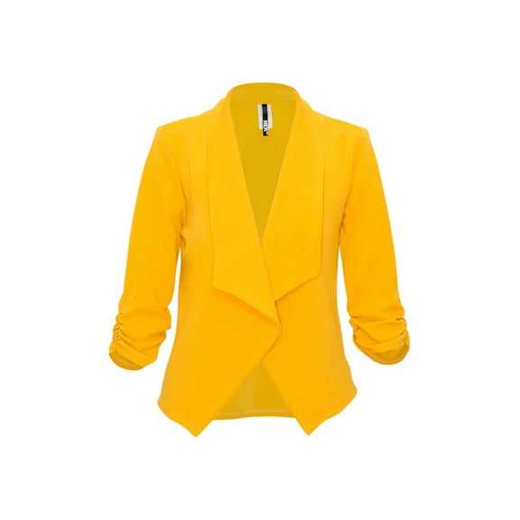 Moa Collection Women's Casual Fitted Blazer Draped Open Front with Ruched 3/4 Sleeves (S-3XL)