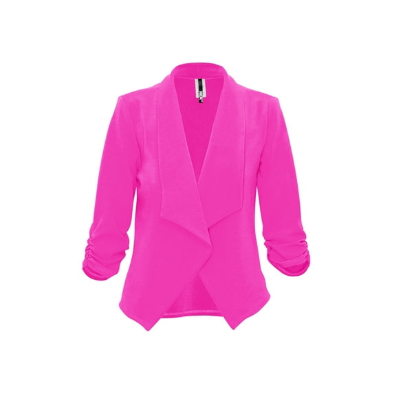 Women's Casual Fitted Blazer Draped Open Front with Ruched 3/4 Sleeves (S-3XL)