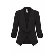 Moa Collection Womens Casual Fitted Blazer Draped Open Front with Ruched 3/4 Sleeves S-3XL