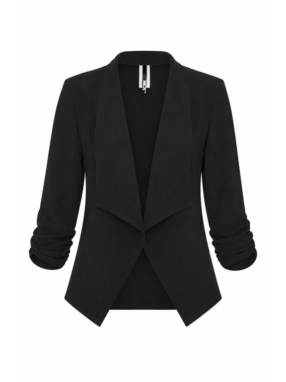 Women's Casual Fitted Blazer Draped Open Front with Ruched 3/4 Sleeves (S-3XL)