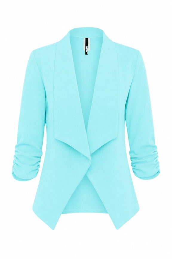 Women's Casual Fitted Blazer Draped Open Front with Ruched 3/4 Sleeves (S-3XL)