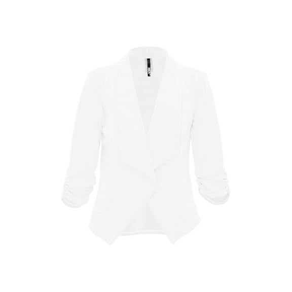 Moa Collection Women's Casual Fitted Blazer Draped Open Front with Ruched 3/4 Sleeves (S-3XL)
