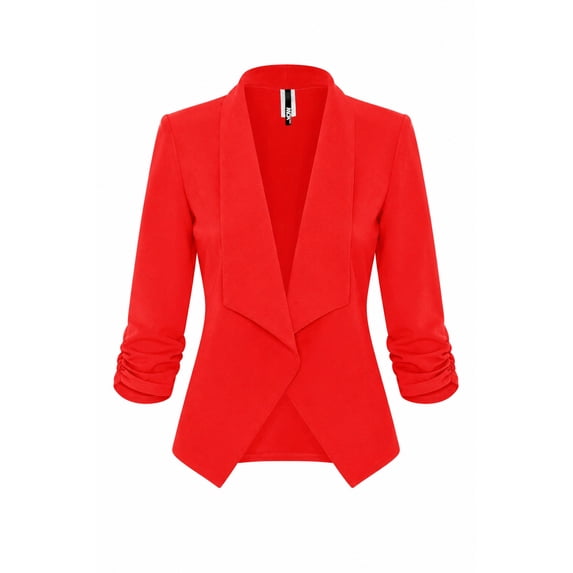 Women's Casual Fitted Blazer Draped Open Front with Ruched 3/4 Sleeves (S-3XL)