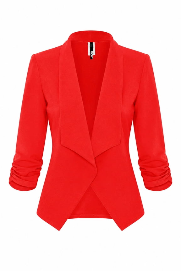 Women's Casual Fitted Blazer Draped Open Front with Ruched 3/4 Sleeves (S-3XL)