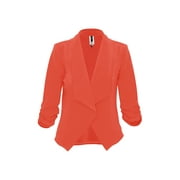 Women's Casual Fitted Blazer Draped Open Front with Ruched 3/4 Sleeves (S-3XL)