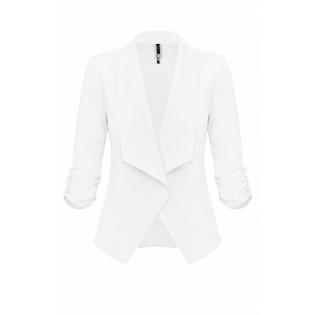Women's Casual Fitted Blazer Draped Open Front with Ruched 3/4 Sleeves (S-3XL)