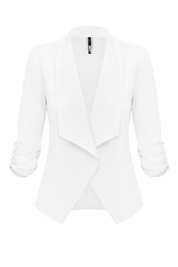 Women's Casual Fitted Blazer Draped Open Front with Ruched 3/4 Sleeves (S-3XL)