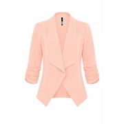 Women's Casual Fitted Blazer Draped Open Front with Ruched 3/4 Sleeves (S-3XL)