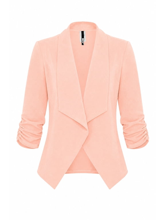 Women's Casual Fitted Blazer Draped Open Front with Ruched 3/4 Sleeves (S-3XL)