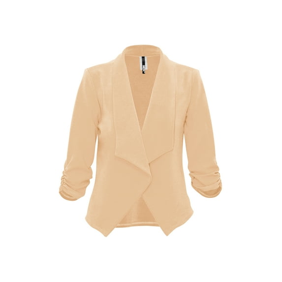 Women's Casual Fitted Blazer Draped Open Front with Ruched 3/4 Sleeves (S-3XL)