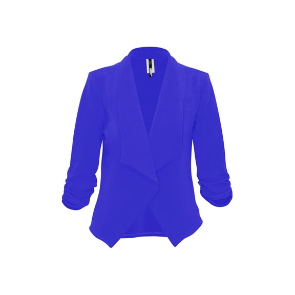 Women's Casual Fitted Blazer Draped Open Front with Ruched 3/4 Sleeves (S-3XL)
