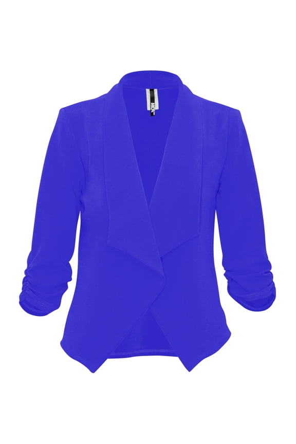 Women's Casual Fitted Blazer Draped Open Front with Ruched 3/4 Sleeves (S-3XL)