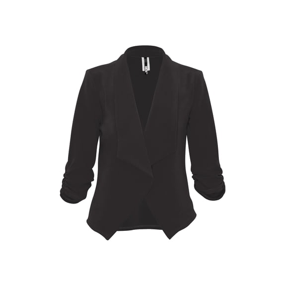 Moa Collection Women's Casual Fitted Blazer Draped Open Front with Ruched 3/4 Sleeves (S-3XL)