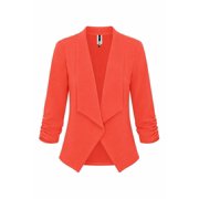 Women's Casual Fitted Blazer Draped Open Front with Ruched 3/4 Sleeves (S-3XL)